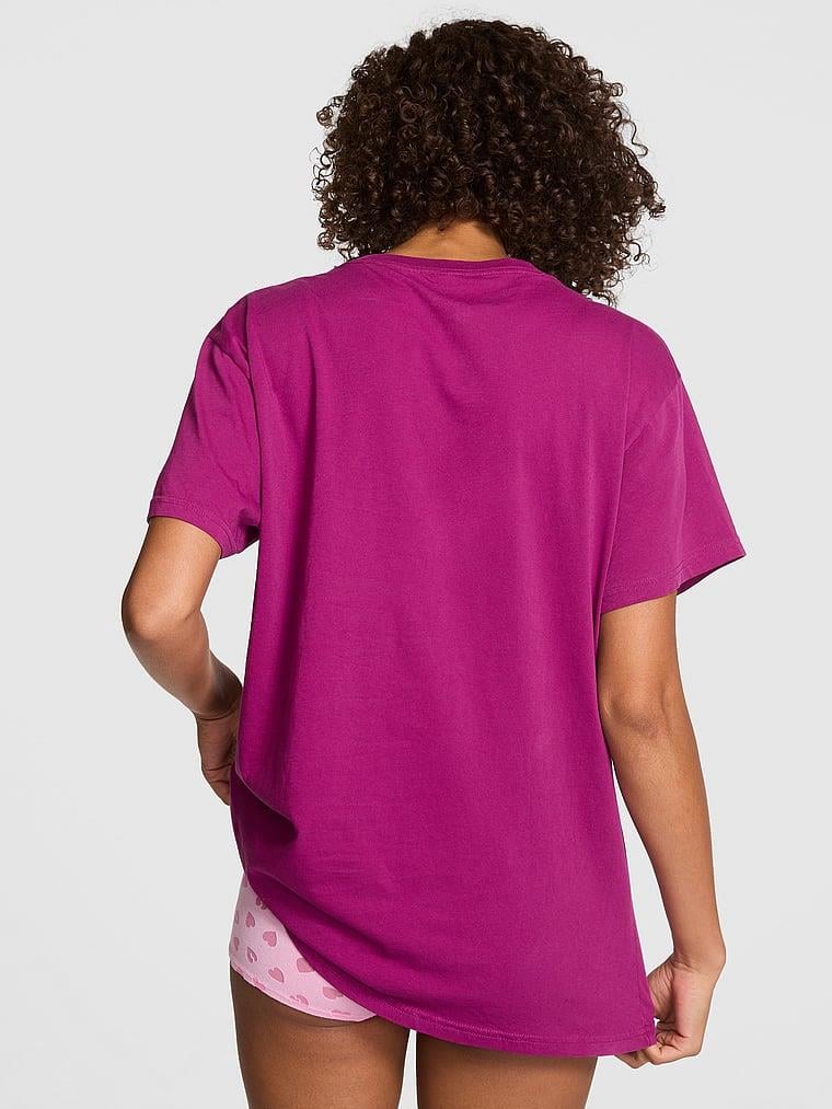 Pink Oversize Kısa Kollu Kampus Tisort arka görünüm