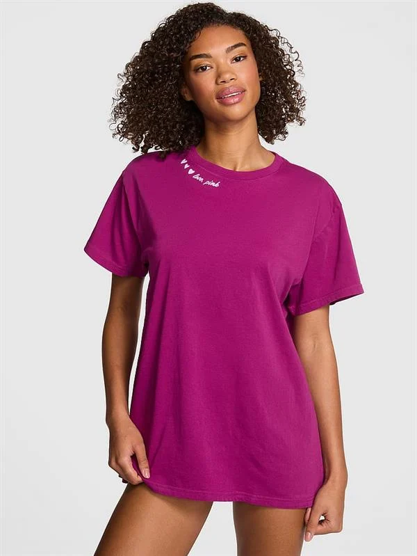 Pink Oversize Kısa Kollu Kampus Tisort