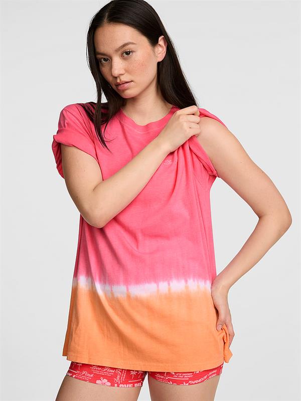 Pink Oversize Kısa Kollu Kampus Tisort