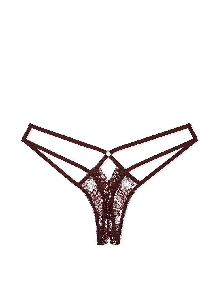 Gul Dantelli Crotchless Tanga arka görünüm