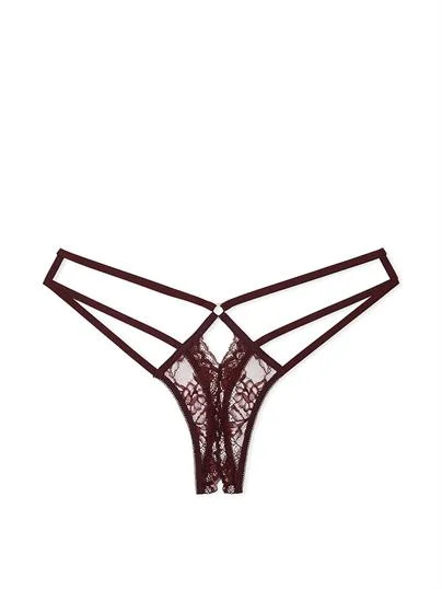 Gul Dantelli Crotchless Tanga ön görünüm