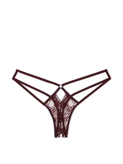 Gul Dantelli Crotchless Tanga