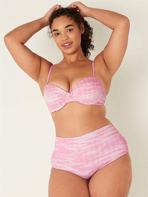 Pink Krinkle Yüksek Bel Shortie Bikini Alti ön görünüm