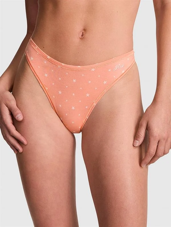 Pink Pamuklu Derin Bacak Kesim Tanga ön görünüm