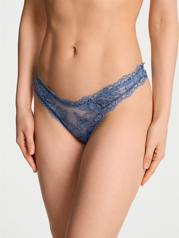Denim Dantelli Derin Bacak Kesim Tanga ön görünüm