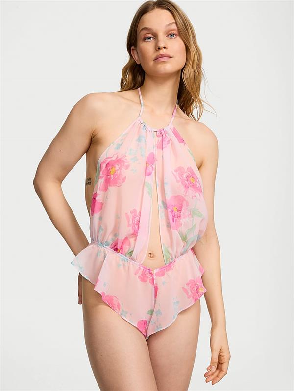 Sakayik Desenli Sifon Halter Teddy ön görünüm