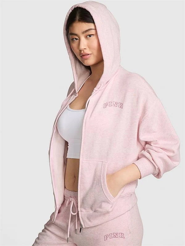 Pink Fermuarli Kapusonlu Sweatshirt ön görünüm
