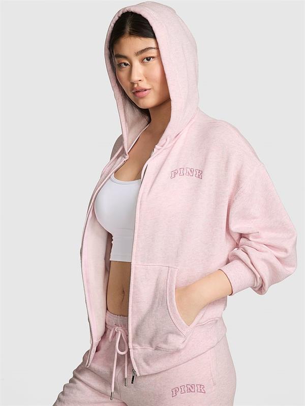 Pink Fermuarli Kapusonlu Sweatshirt