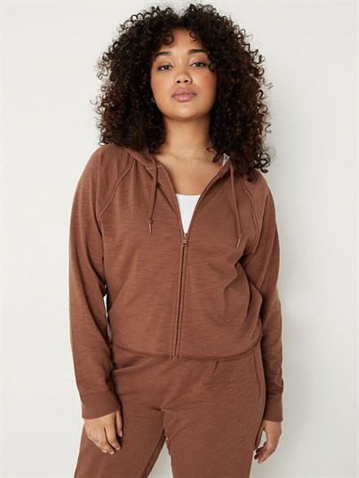 Pink Kircilli Fermuarli Kapusonlu Sweatshirt ön görünüm