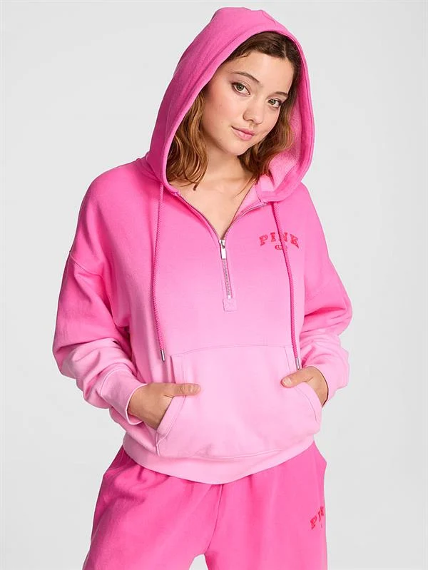 Pink Yarim Fermuarli Kapusonlu Sweatshirt ön görünüm