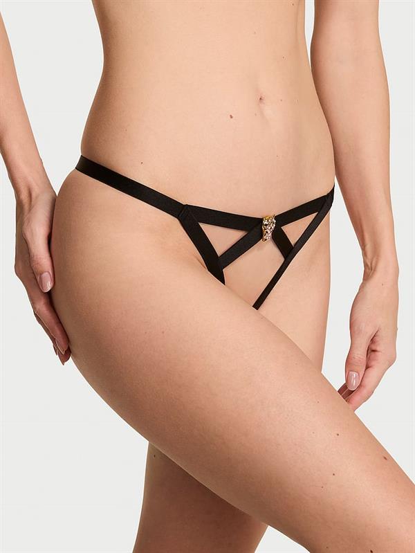 Işıltılı Leopar Detayli Crotchless V String Kulot