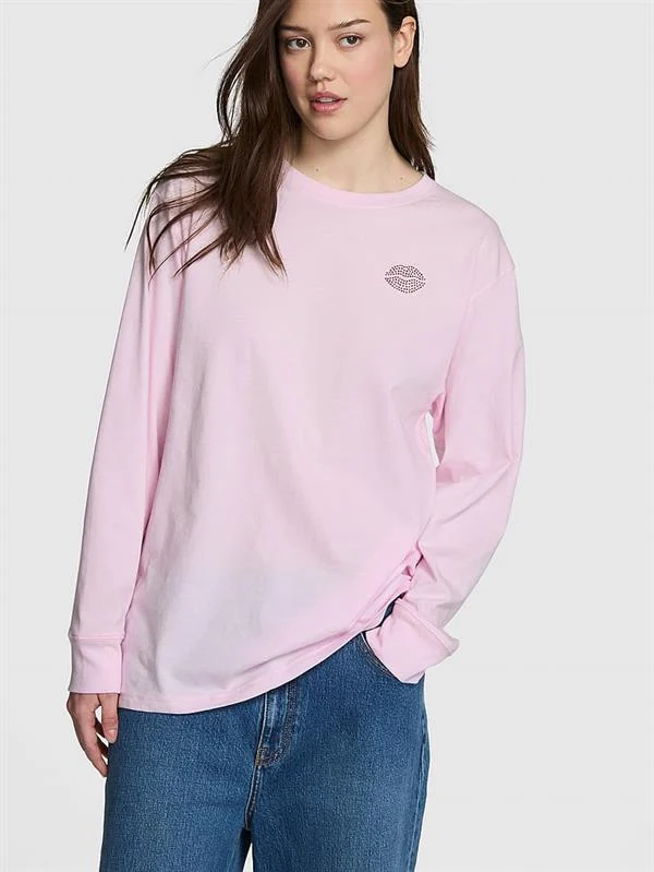 Pink Kampus Pamuklu Uzun Kollu Tisort