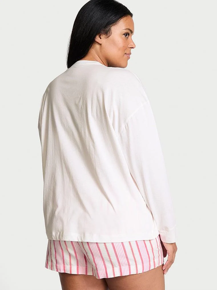 Uzun Kollu Tisort Sort Flannel Pijama Takimi arka görünüm