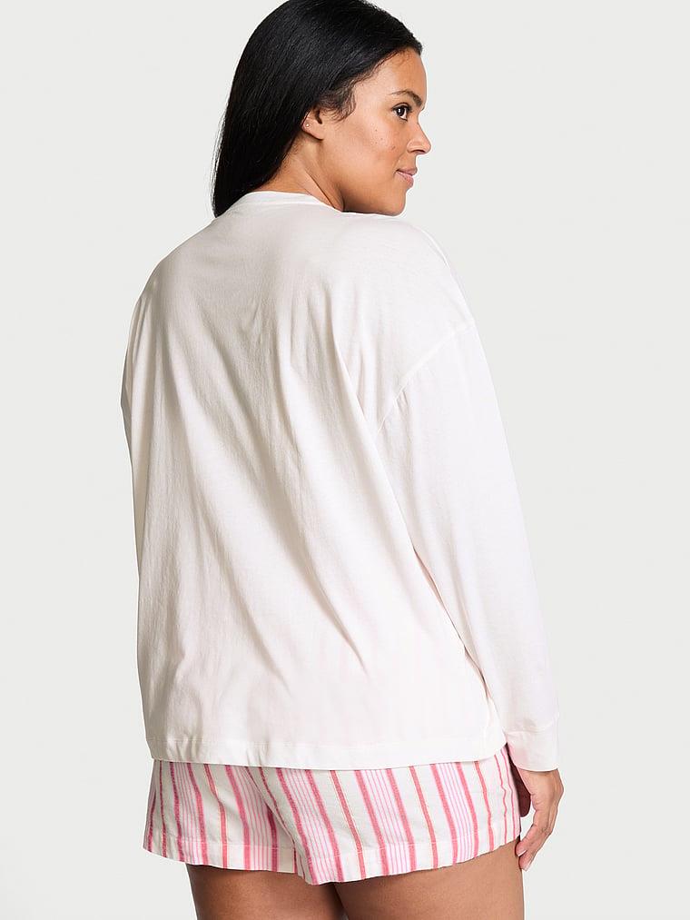 Uzun Kollu Tisort Sort Flannel Pijama Takimi arka görünümü