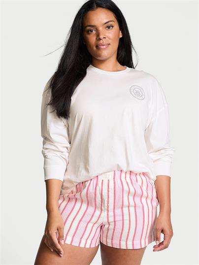 Uzun Kollu Tisort Sort Flannel Pijama Takimi