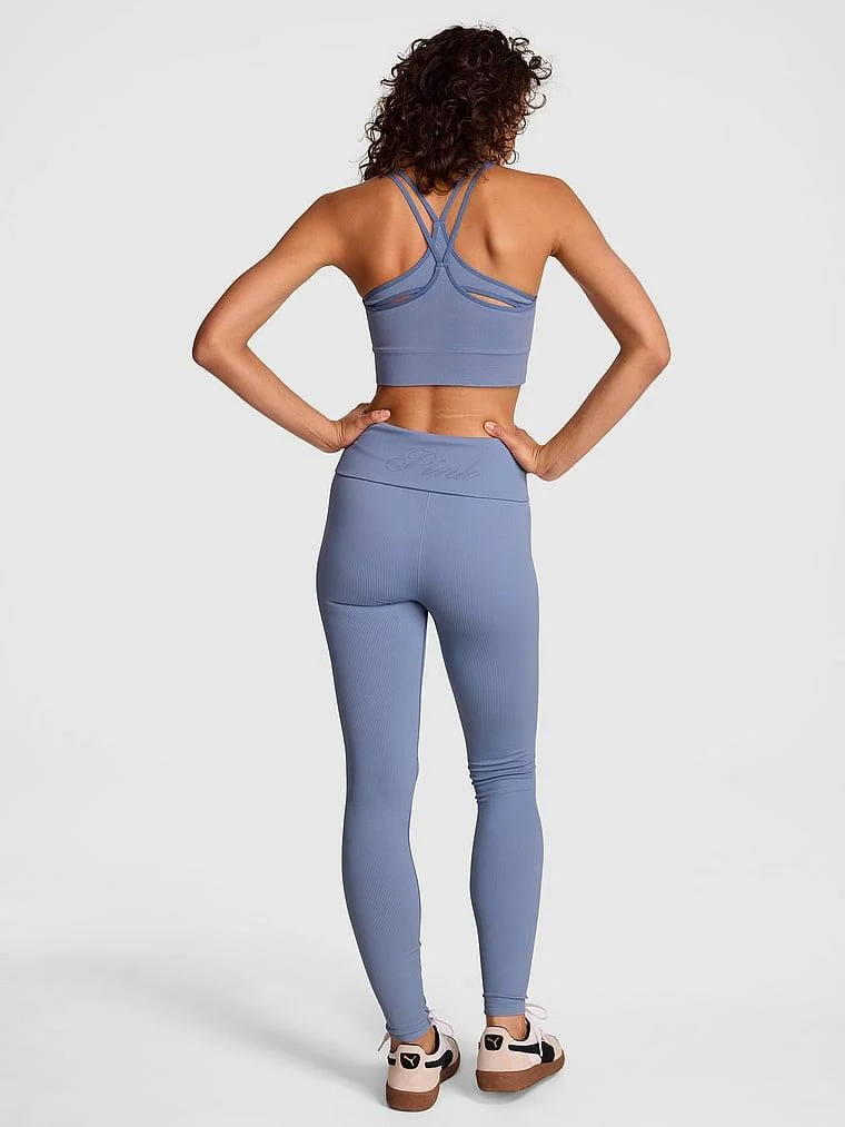 Pink Yumuşak Seamless Beli Katlanabilir Tayt arka görünüm