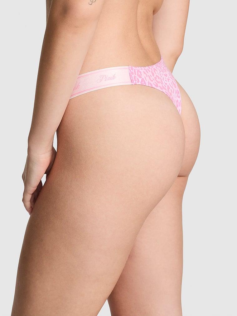 Pink Logolu Pamuklu Derin Bacak Kesim Tanga arka görünümü