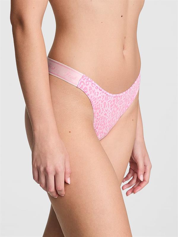 Pink Logolu Pamuklu Derin Bacak Kesim Tanga