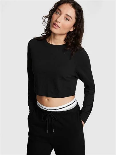 Pink Premium Pamuklu Crop Uzun Kollu Tisort