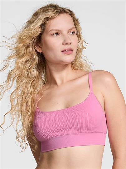 Pink Yumuşak Seamless Kare Yaka Sporcu Sütyeni ön görünüm
