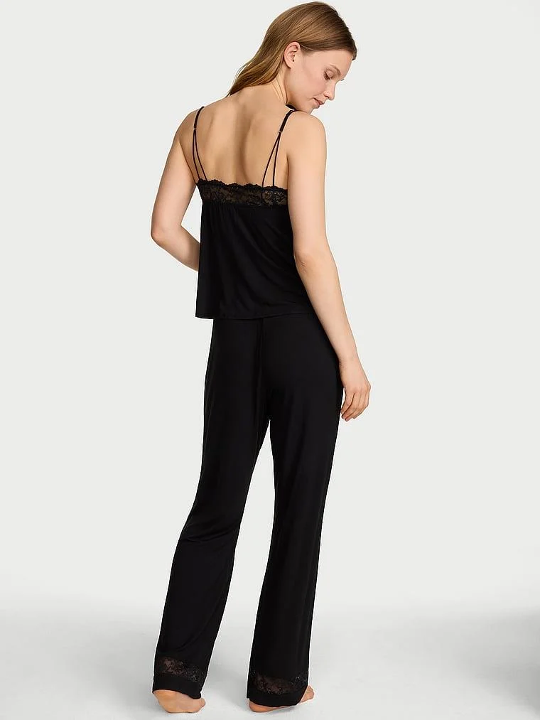 Sosoft Modal Dantelli Askili Bluz Ve Pijama Alti arka görünüm