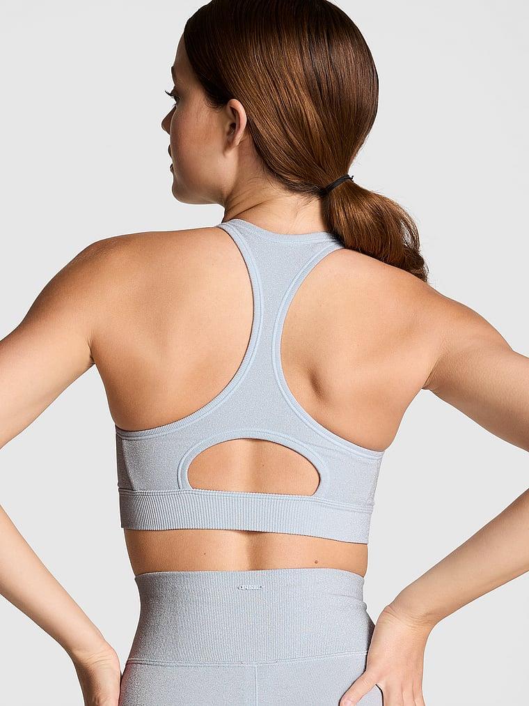 Pink Seamless Air Işıltılı Önden Kapamalı Yogun Destekli Sporcu Sütyeni arka görünümü