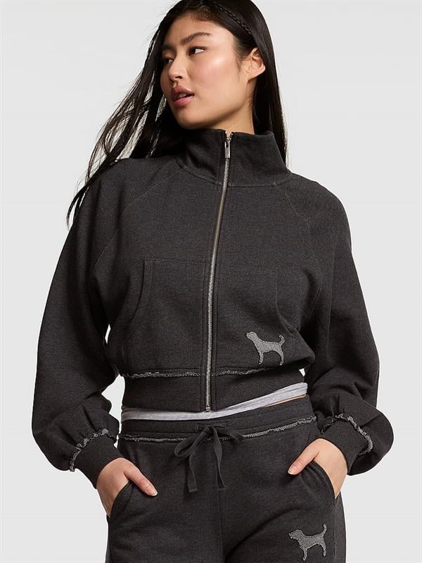 Pink Kampus Dik Yaka Fermuarli Sweatshirt