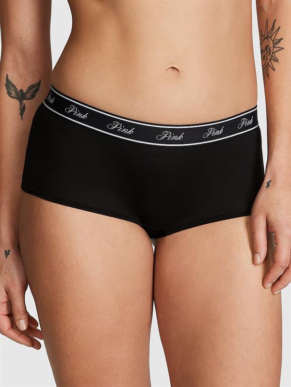 Pink Logolu Pamuklu Boyshort Kulot