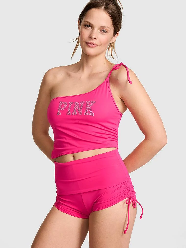 Pink Beli Katlanabilir Yüksek Bel Bikini Alti arka görünüm