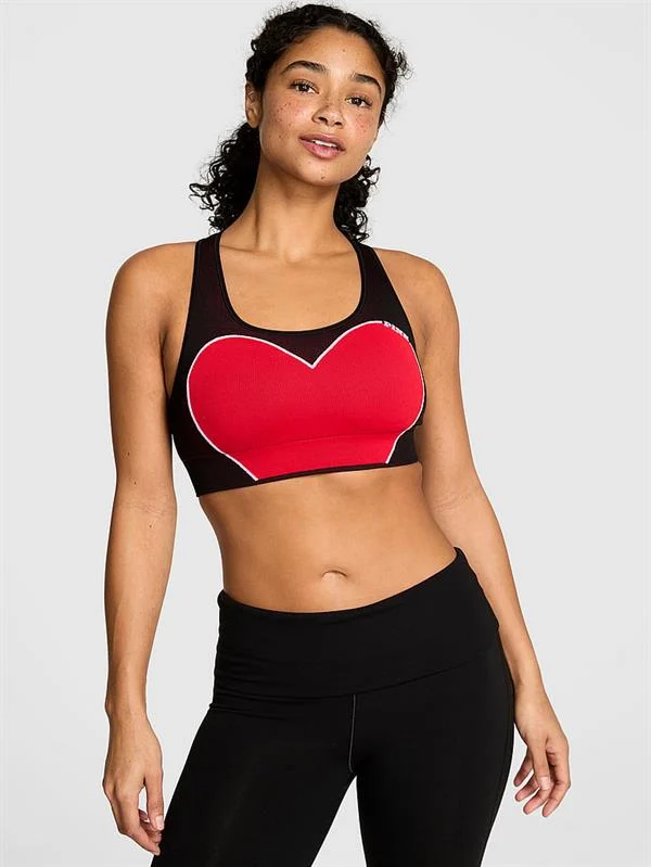 Pink Seamless Kalp Desenli Racerback Sporcu Sütyeni ön görünüm