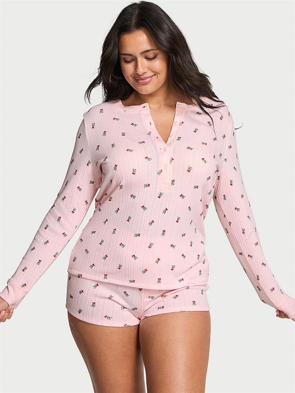 Henley Pointelle Kısa Sortlu Pijama Takimi