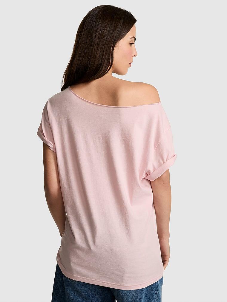 Pink Pamuklu Omzu Acik Tisort arka görünüm