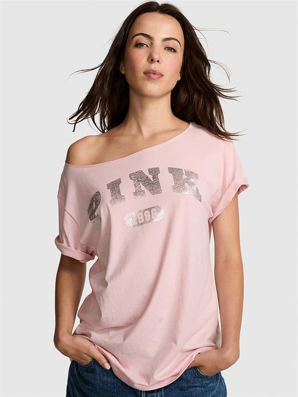Pink Pamuklu Omzu Acik Tisort