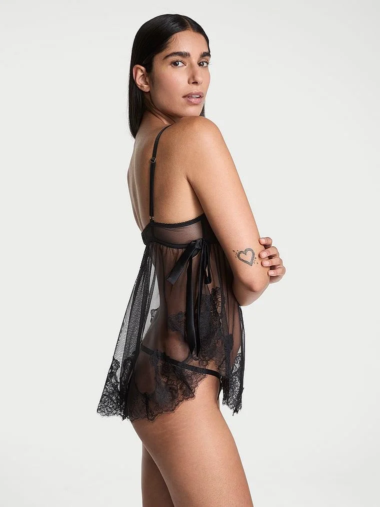 Wicked Desteksiz Sifon Dantelli Babydoll Takimi arka görünüm