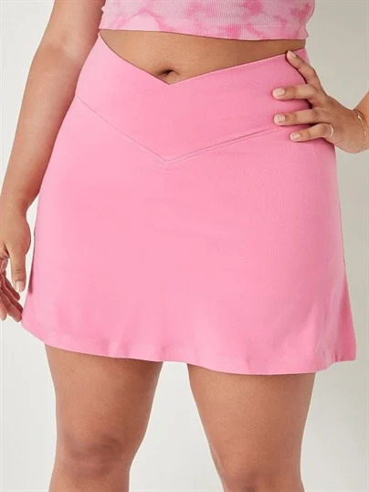 Pink Capraz Gecisli Pamuklu Sort Etek
