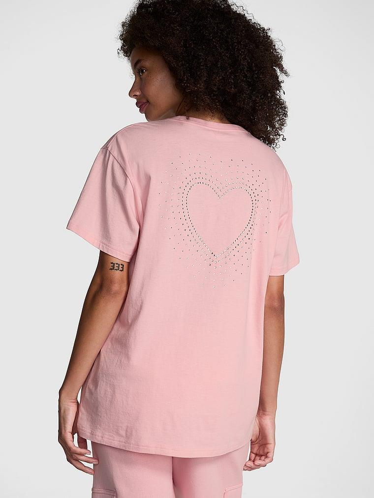 Pink Oversize Kısa Kollu Kampus Tisort arka görünümü