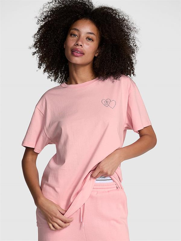Pink Oversize Kısa Kollu Kampus Tisort