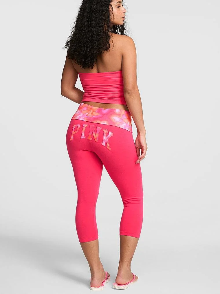 Pink All Day Pamuklu Katlanabilir Kapri Tayt arka görünüm