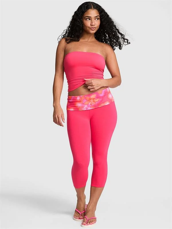 Pink All Day Pamuklu Katlanabilir Kapri Tayt ön görünüm