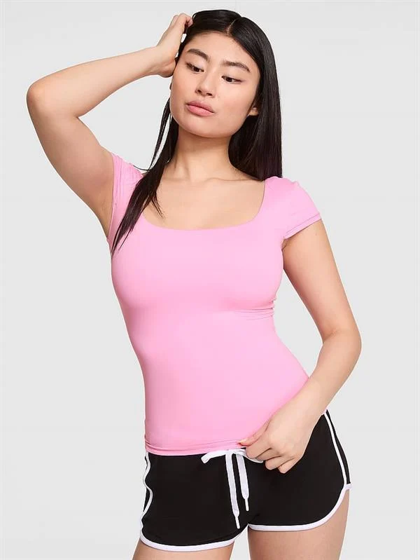 Pink Base Stretch Cap Sleeve Tee ön görünüm