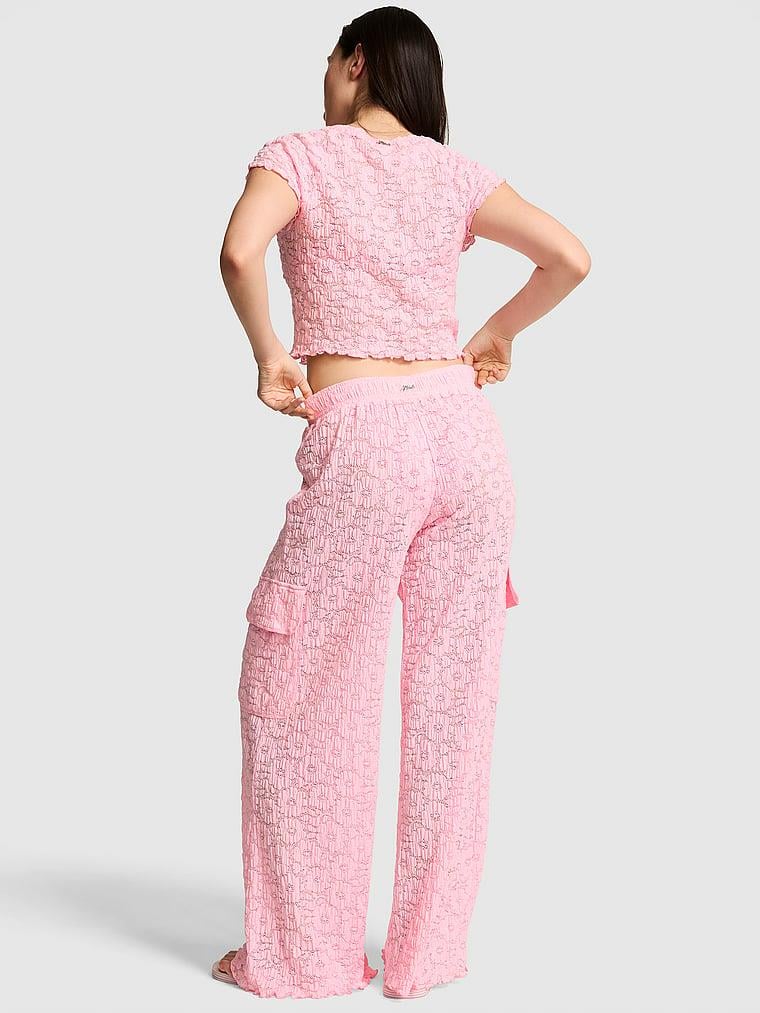 Pink Cicek Desenli Krose Plaj Pantolonu arka görünümü