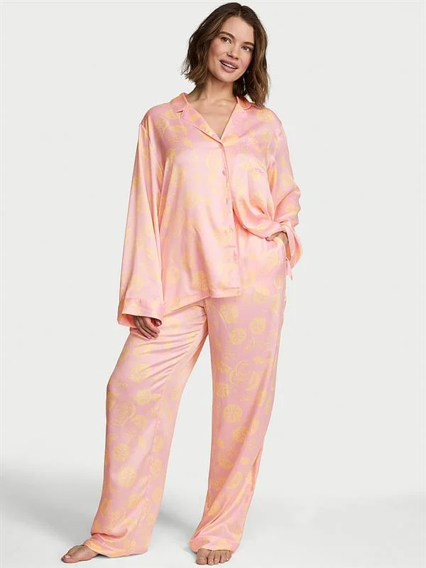 Victorias Secret Parlak Saten Uzun Pijama Takimi