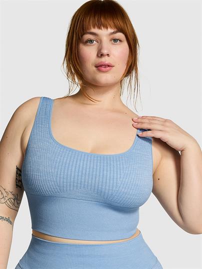 Pink Seamless Crop Sporcu Sütyeni ön görünüm