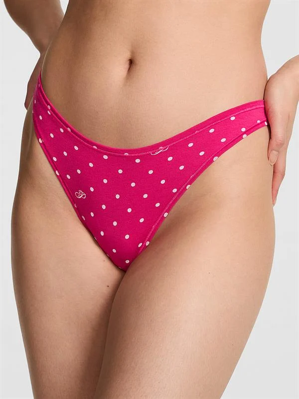 Pink Pamuklu Derin Bacak Kesim Tanga ön görünüm