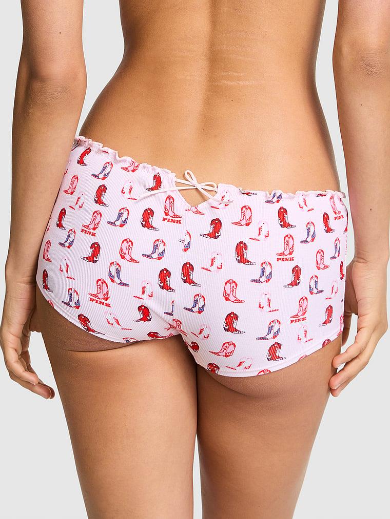 Pink Pamuklu Arkadan Baglamali Boyshort Kulot arka görünümü