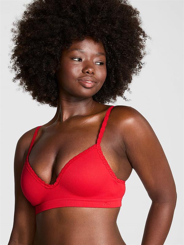 Pink Seamless Ribanali Balensiz Push Up Sütyen ön görünüm