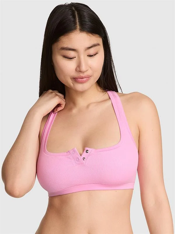 Pink Pamuklu Racerback Bralet ön görünüm