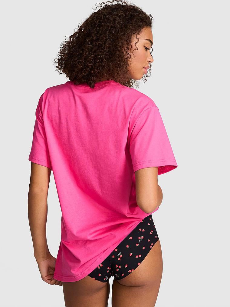 Pink Oversize Kısa Kollu Kampus Tisort arka görünüm