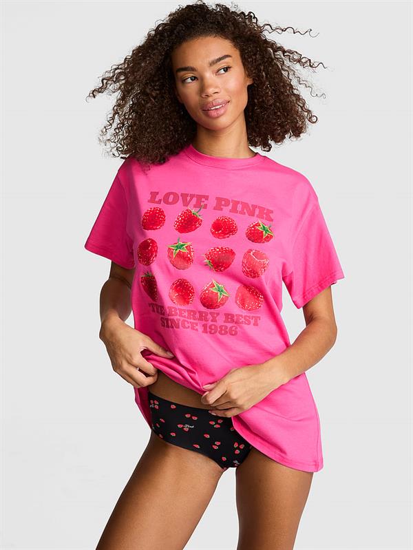Pink Oversize Kısa Kollu Kampus Tisort ön görünüm