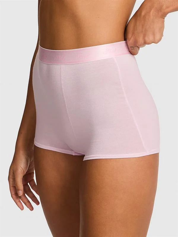 Pink Logolu Pamuklu Yüksek Bel Boyshort Kulot ön görünüm